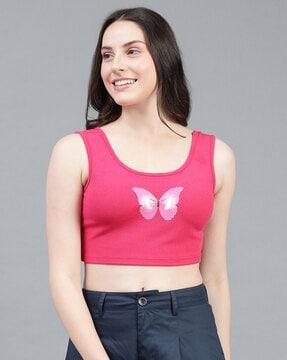 women regular fit graphic print crop top