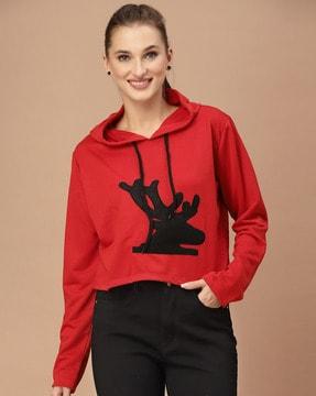 women regular fit graphic print sweatshirt & trackpants