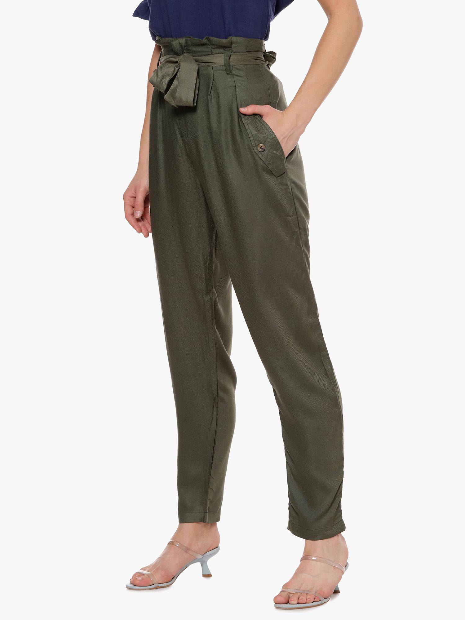 women regular fit green trousers