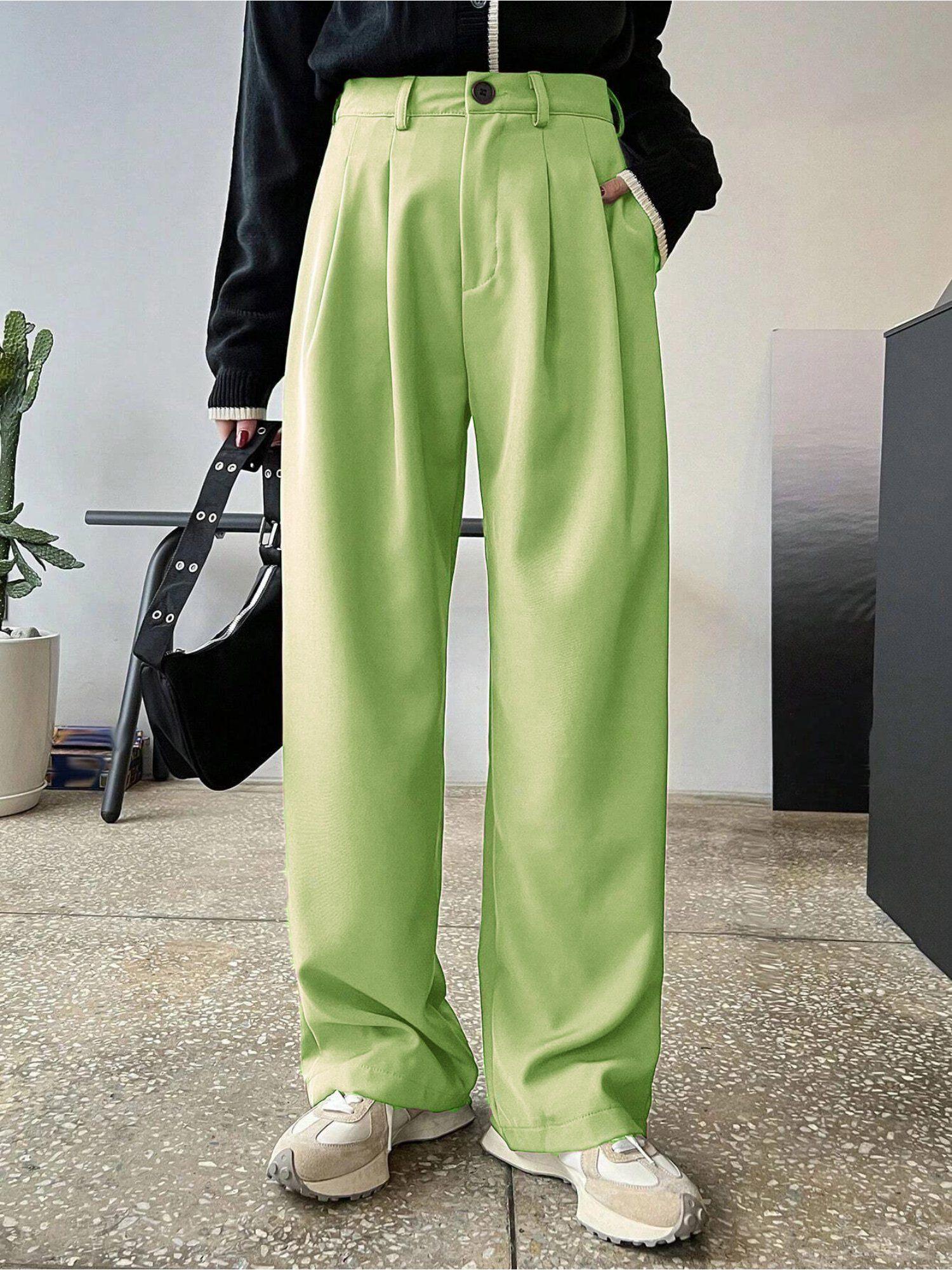 women regular fit green viscose rayon trouser