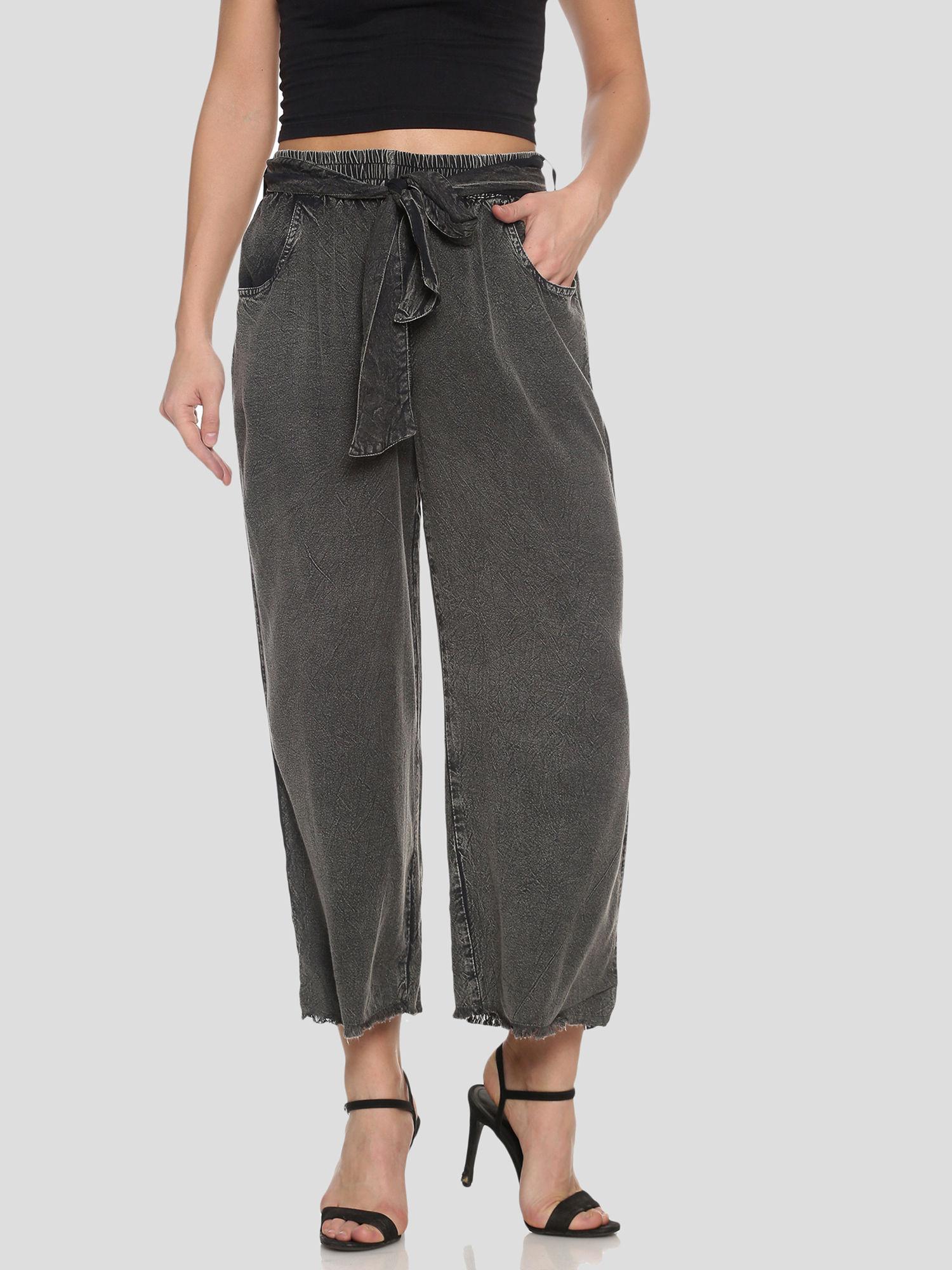 women regular fit grey trousers