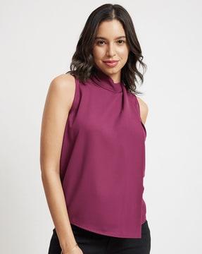 women regular fit high-neck pleated top