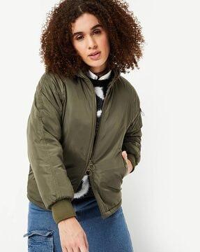 women regular fit hooded jacket