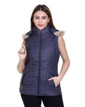 women regular fit hooded parka jacket