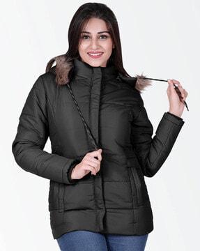 women regular fit hooded parka jacket