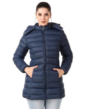 women regular fit hooded parka jacket