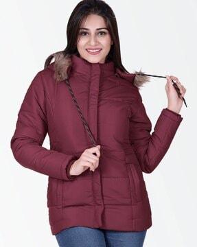 women regular fit hooded parka jacket