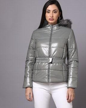 women regular fit hooded puffer jacket