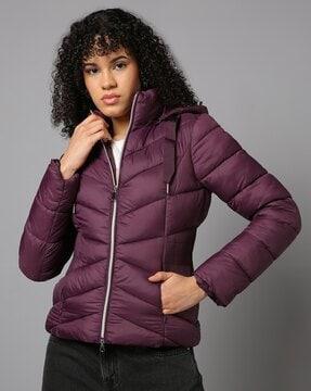 women regular fit hooded puffer jacket