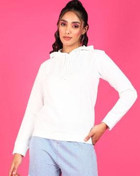 women regular fit hooded sweatshirt with drawstring