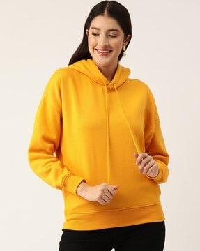 women regular fit hooded sweatshirt with ribbed hem