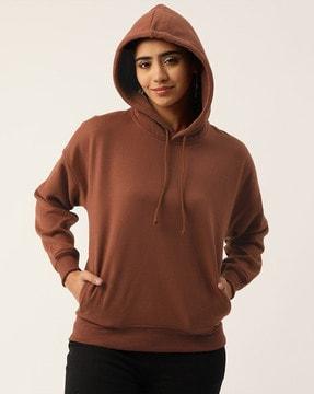 women regular fit hooded sweatshirt with ribbed hem