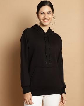 women regular fit hoodie with kangaroo pocket