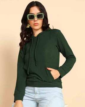 women regular fit hoodie with kangaroo pocket