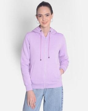 women regular fit hoodie with logo embroidery