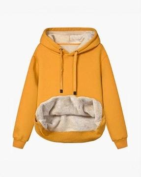 women regular fit hoodie with ribbed hem