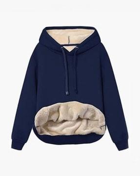 women regular fit hoodie with ribbed hem