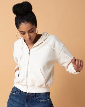 women regular fit hoodie with zip closure