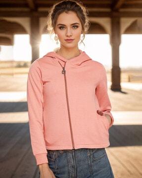 women regular fit hoodie with zip front