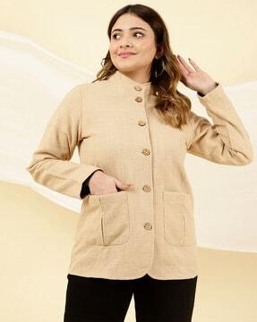 women regular fit jacket with button closure