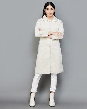 women regular fit jacket with button closure