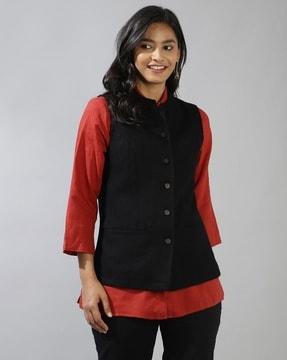 women regular fit jacket with button closure