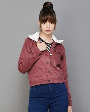 women regular fit jacket with button closure