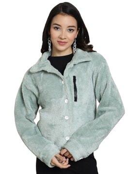 women regular fit jacket with button closure