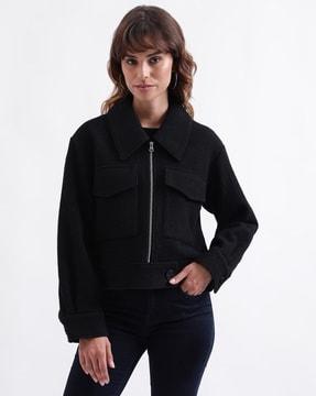 women regular fit jacket with flap pockets