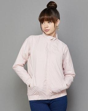 women regular fit jacket with zip closure
