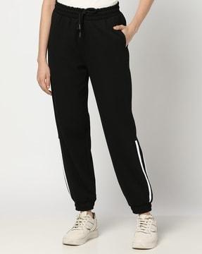 women regular fit joggers with contrast stripe