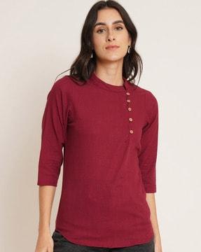 women regular fit kurta with side-button closure