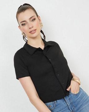 women regular fit lace trim polo t-shirt