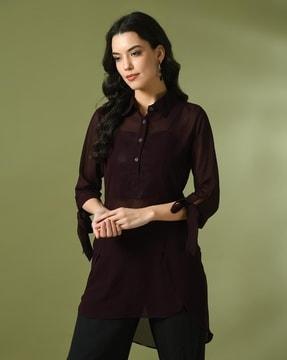 women regular fit mandarin-collar tunic