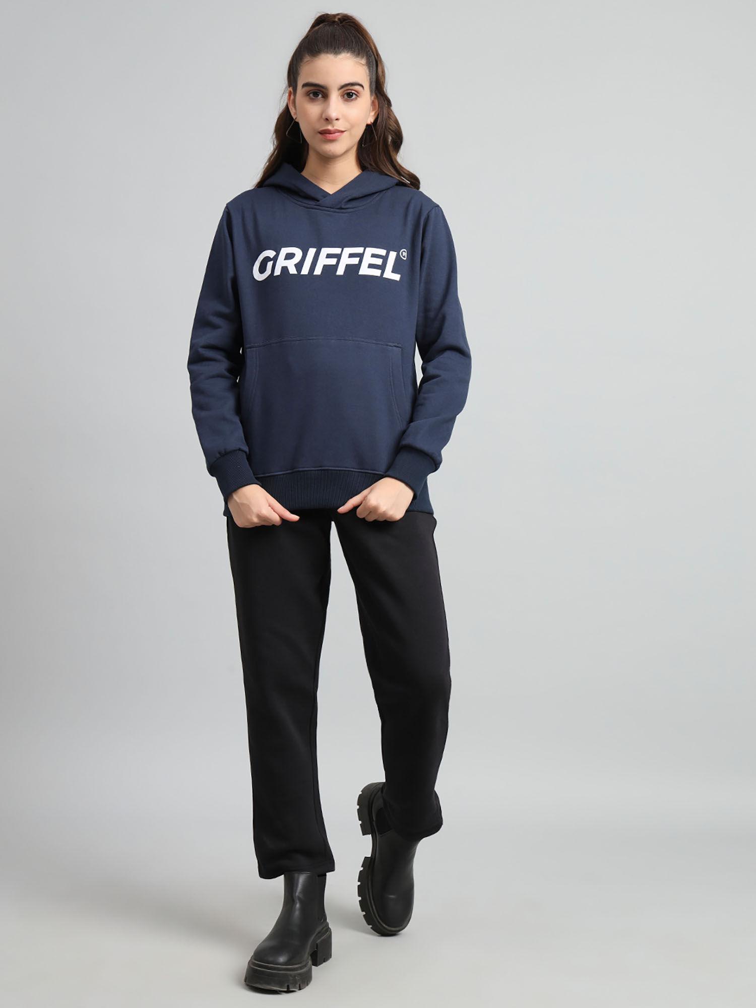 women regular fit navy fleece hoodie and trackpants (set of 2)