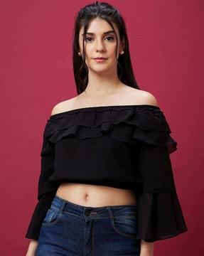 women regular fit off-shoulder crop top