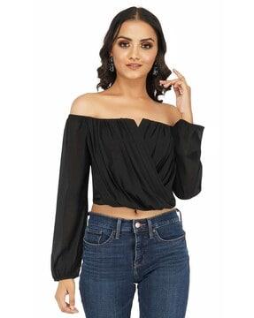 women regular fit off-shoulder crop top