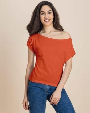 women regular fit one-shoulder cotton top