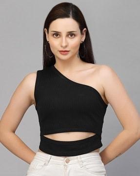 women regular fit one-shoulder neck top