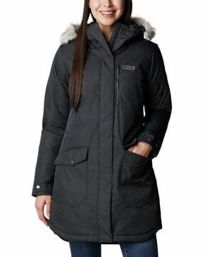 women regular fit padded & hooded jacket