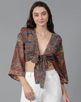 women regular fit paisley print wrap top