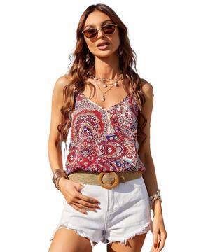 women regular fit paisley tunic with v-neck