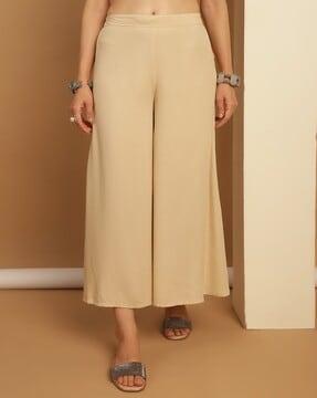 women regular fit palazzos with elasticated waist