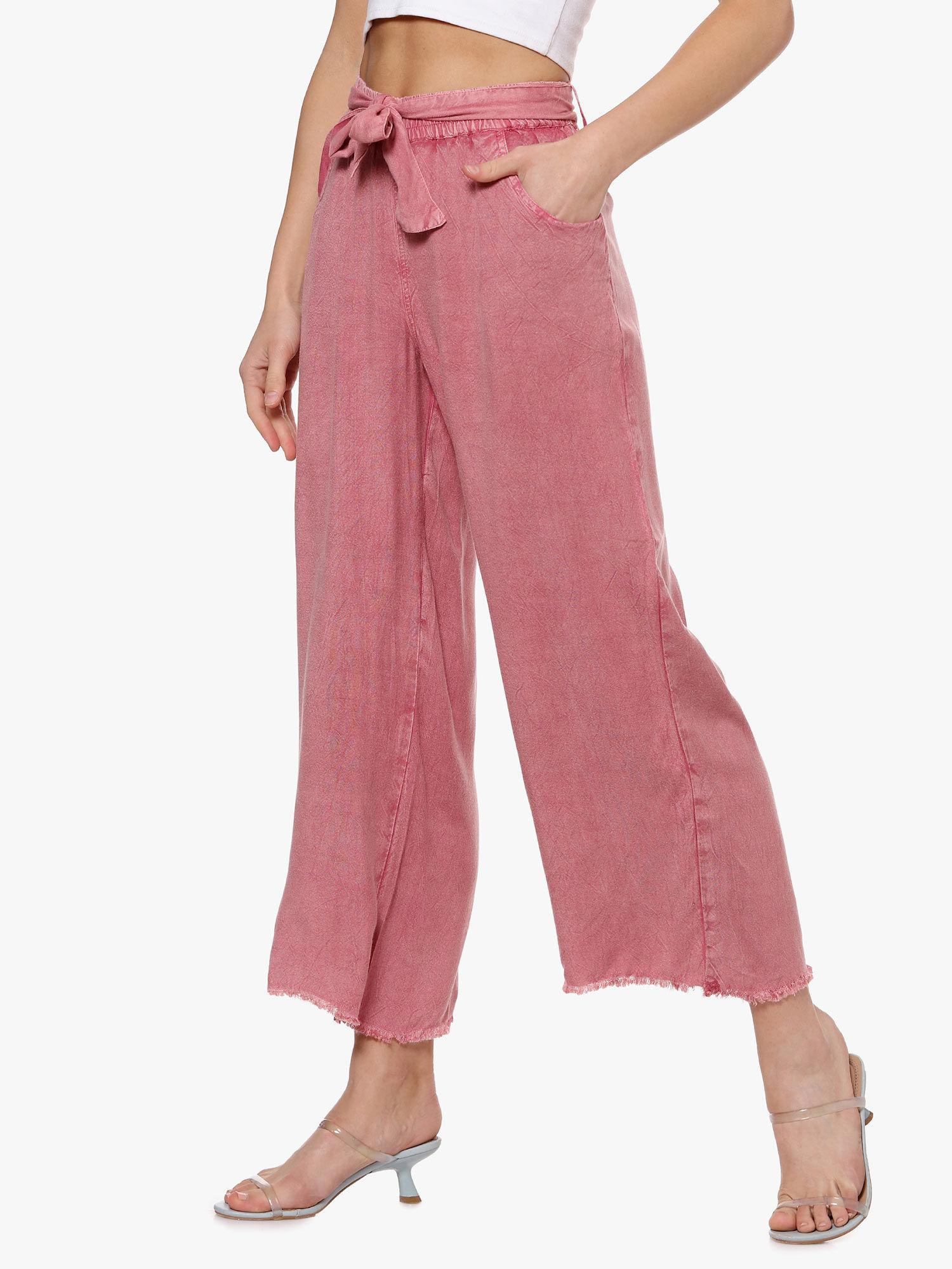 women regular fit pink trousers