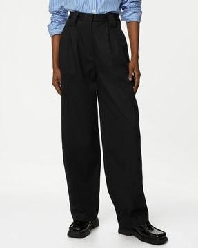 women regular fit pleated trousers