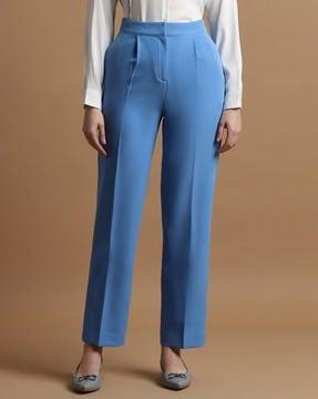 women regular fit pleated trousers