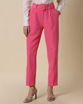 women regular fit pleated trousers