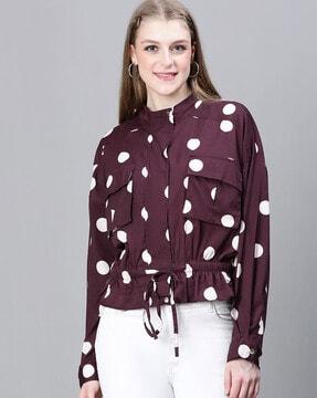 women regular fit polka-dot print biker jacket