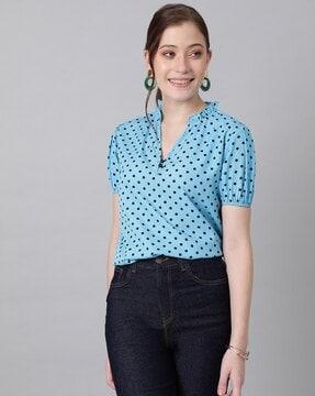 women regular fit polka-dot print top