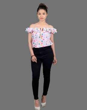 women regular fit polka-dot printed top